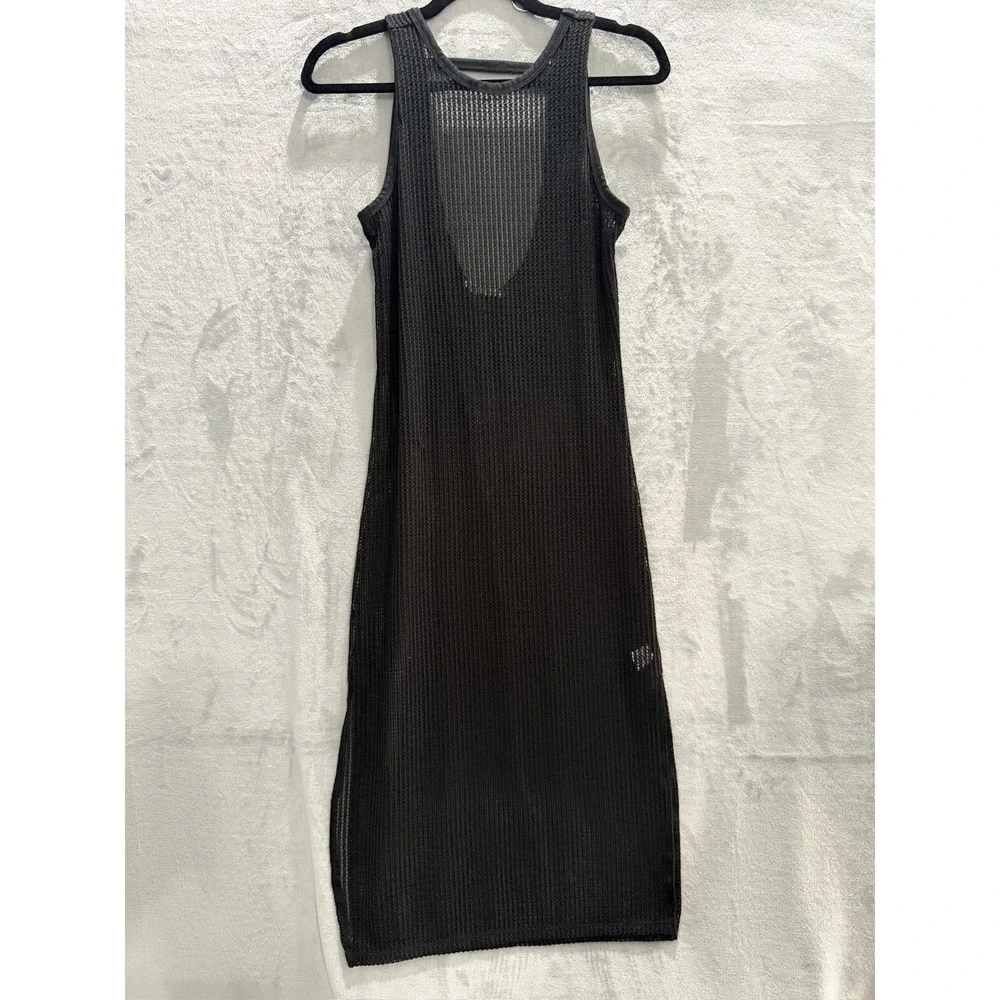NWT Miken Swim Cover Up Dress Womens Black Mesh Open Knit Sleeveless XS $38